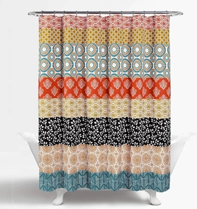 Lush Decor Bohemian Stripe Shower Curtain, 72" W x 72" L, Turquoise & Orange - Enchanting and Bold Colorful Design Perfect for Boho Bathroom Decor
