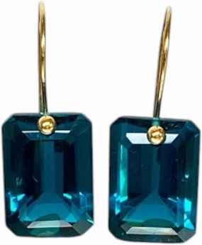Luxury Earring Blue Tourmaline Earrings Rectangle Gemstone October Birthstone Tourmaline Jewelry 10K Solid Gold