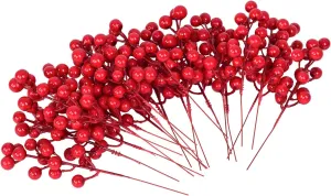 Lvydec 30pcs Artificial Red Berry Picks - Christmas Holly Berry Branches Red Berry Stems for Holiday Home Decor and Crafts