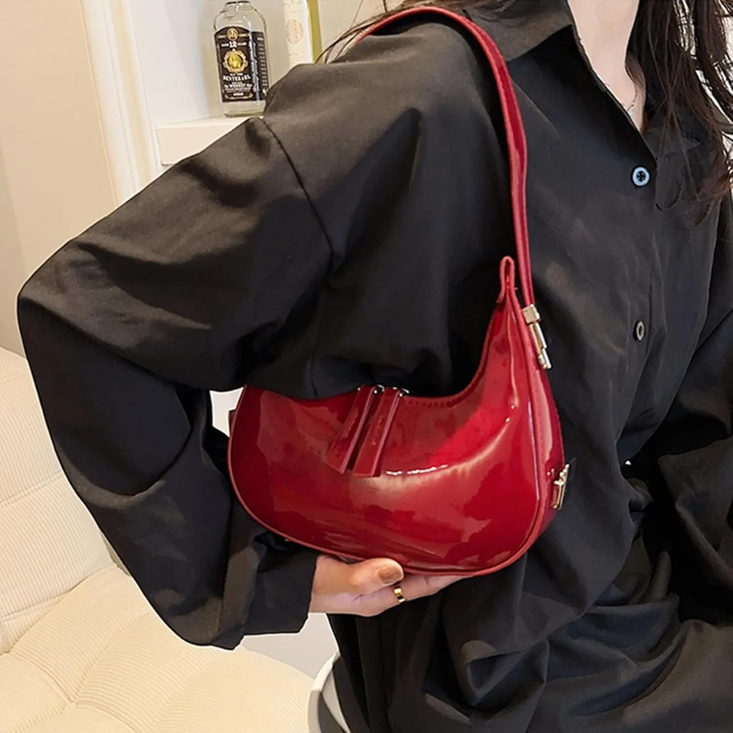 Lxyxinarhy Women's Crescent Shoulder Bag - Y2k Red Purse Retro 90S Top Handle Shoulder Underarm Handbags Clutch Purse