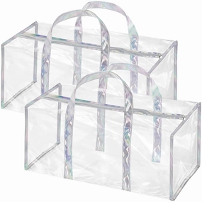 Lyellfe 2 Pack Clear Duffle Bag for Women, Heavy Duty Sports Tote Gym Bags, Large PVC Tote with Zipper, Plastic Makeup Toiletry for Gym, Travel, Beach and Picnic