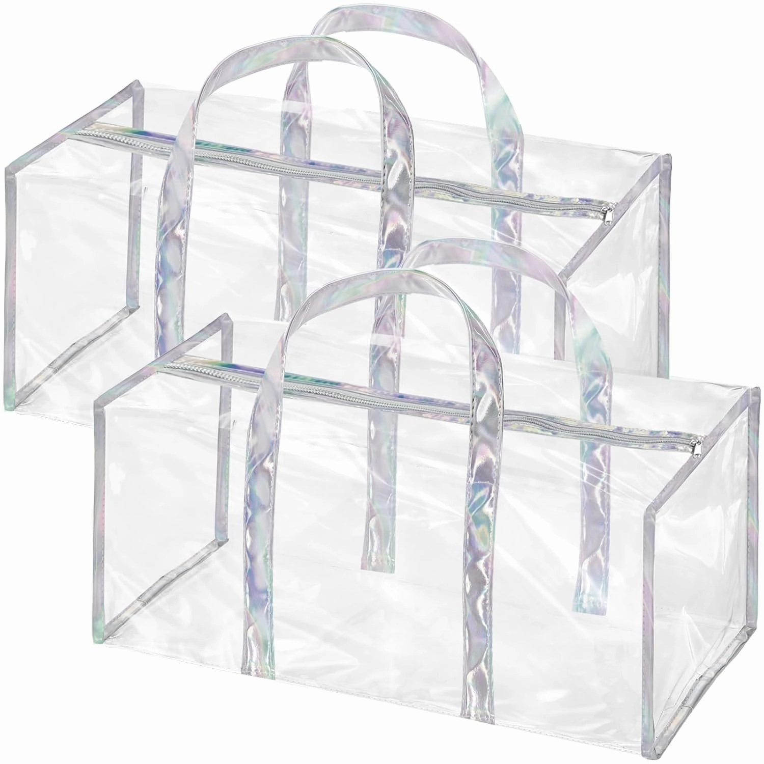 Lyellfe 2 Pack Clear Duffle Bag for Women, Heavy Duty Sports Tote Gym Bags, Large PVC Tote with Zipper, Plastic Makeup Toiletry for Gym, Travel, Beach and Picnic