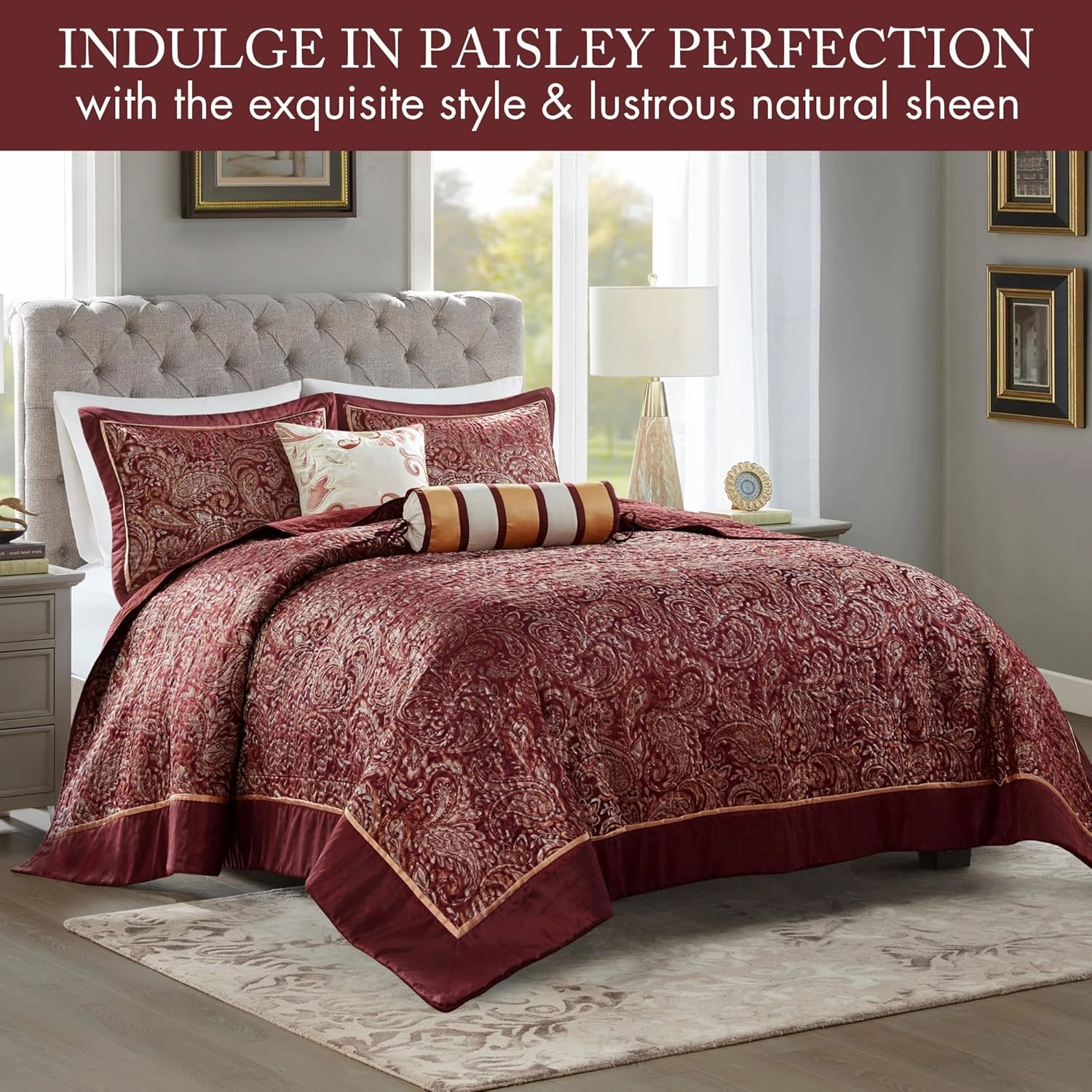 Madison Park Aubrey Reversible Quilted Bedspread Set, Solid Reverse Summer Breathable, Lightweight All Season Bedding Layer, Matching Shams, Bedspread King(120"x118"), Burgundy 5 Piece