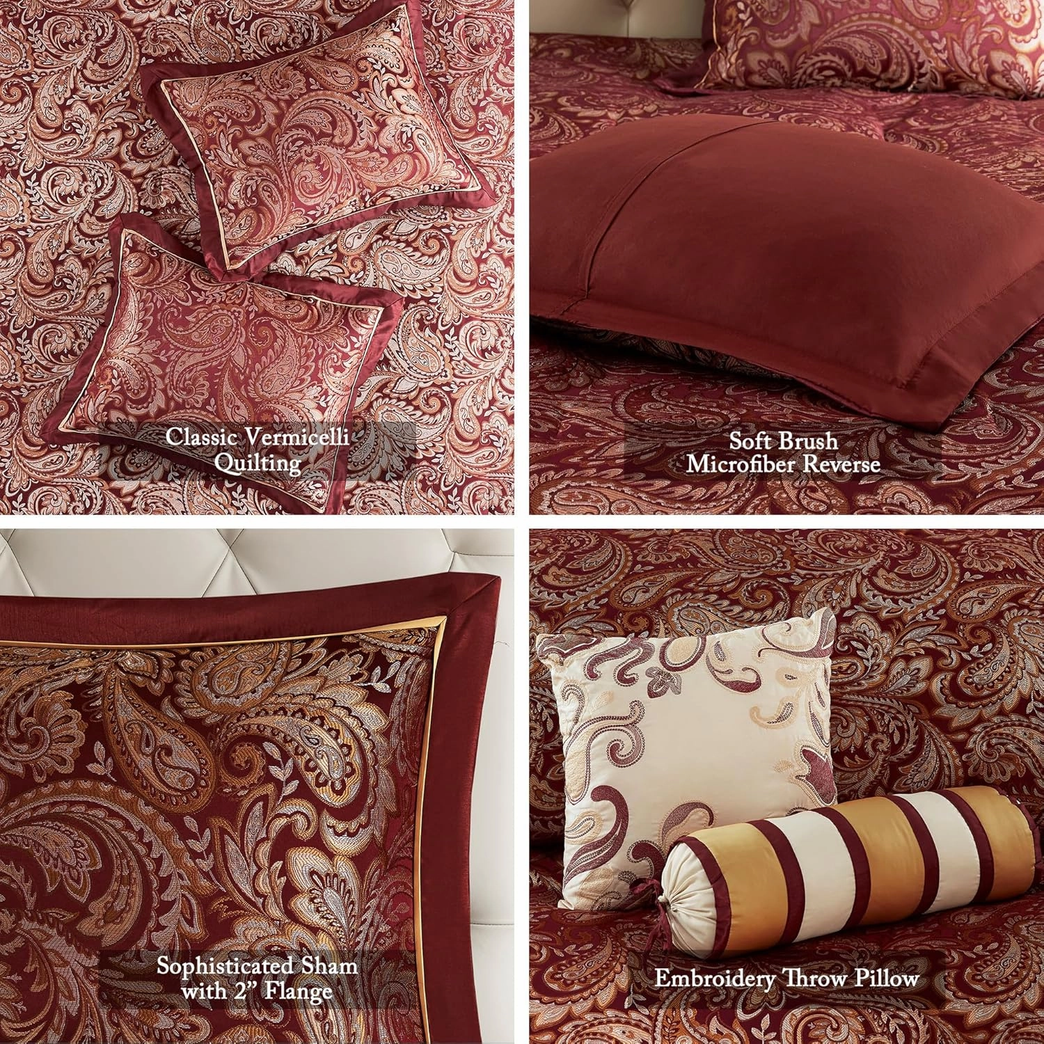 Madison Park Aubrey Reversible Quilted Bedspread Set, Solid Reverse Summer Breathable, Lightweight All Season Bedding Layer, Matching Shams, Bedspread King(120"x118"), Burgundy 5 Piece