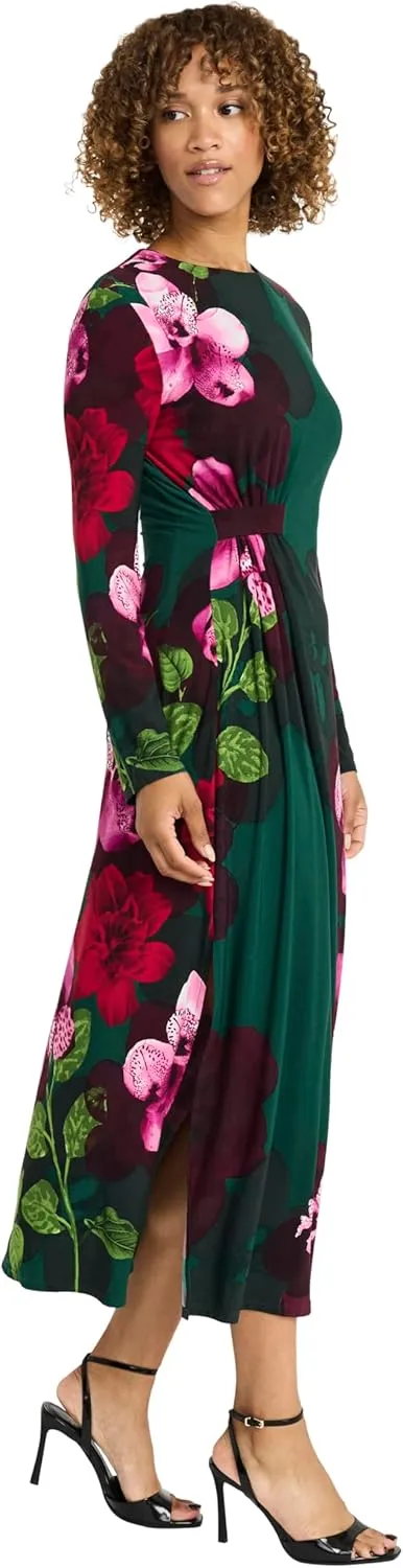 Maggy London Women's Elegant Floral Midi Bodycon Long Sleeve Cinched Waist-Wedding Guest Cocktail Garden Dress