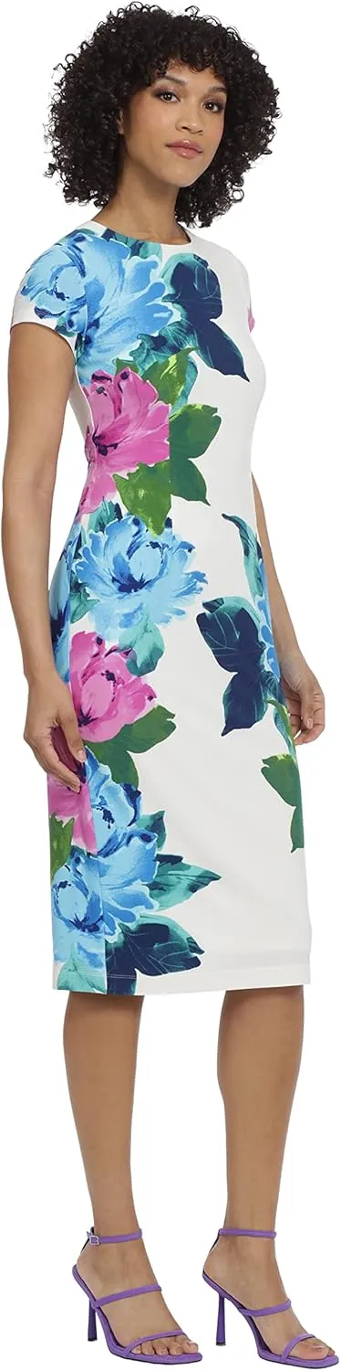 Maggy London Women's Placement Print Matte Jersey Midi Sheath Career Office Workwear Event Occasion Guest of