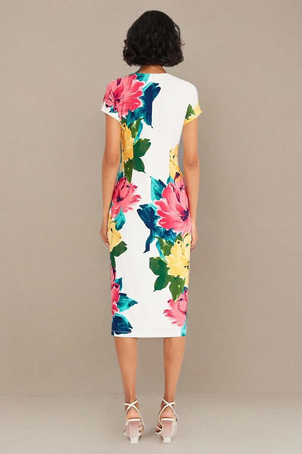 Maggy London Women's Placement Print Matte Jersey Midi Sheath Career Office Workwear Event Occasion Guest of