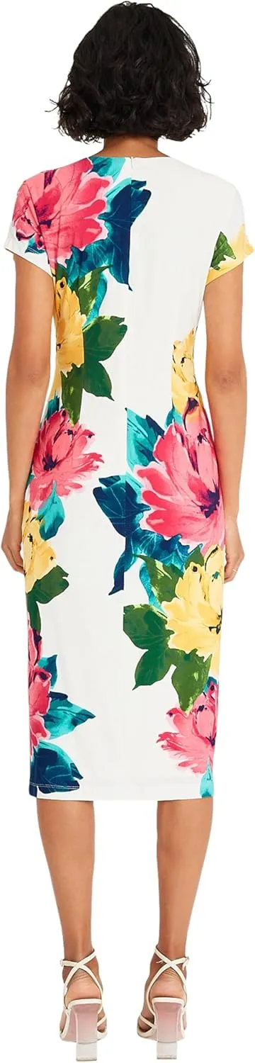Maggy London Women's Placement Print Matte Jersey Midi Sheath Career Office Workwear Event Occasion Guest of