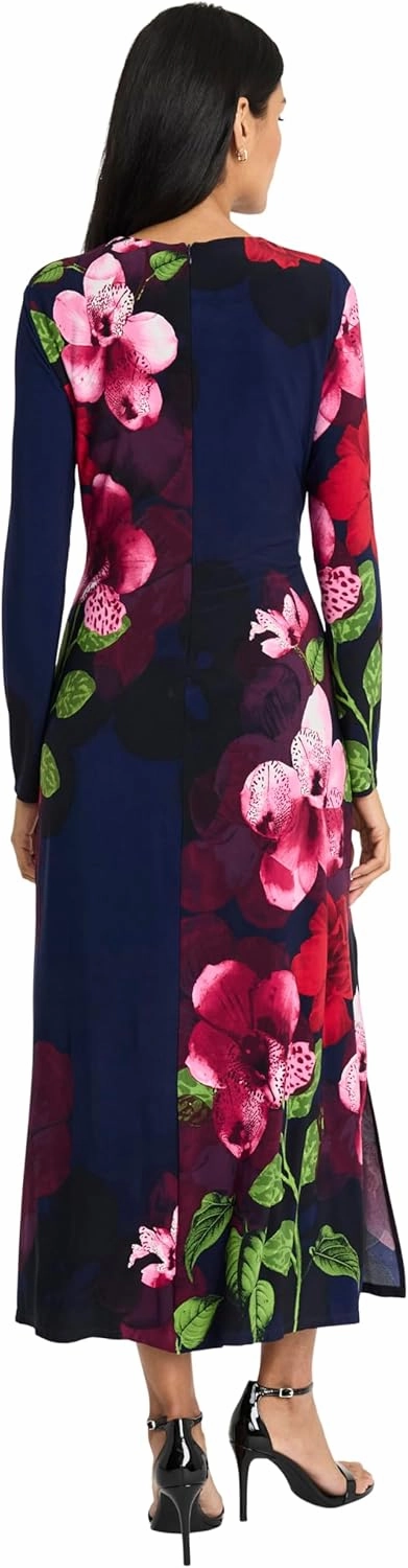 Maggy London Women's Elegant Floral Midi Bodycon Long Sleeve Cinched Waist-Wedding Guest Cocktail Garden Dress