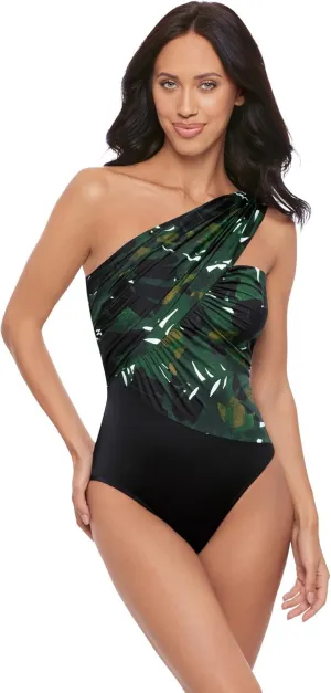 MagicSuit Women's Swimwear Goddess One Shoulder Underwire One Piece Swimsuit, Blue/Multi, 08