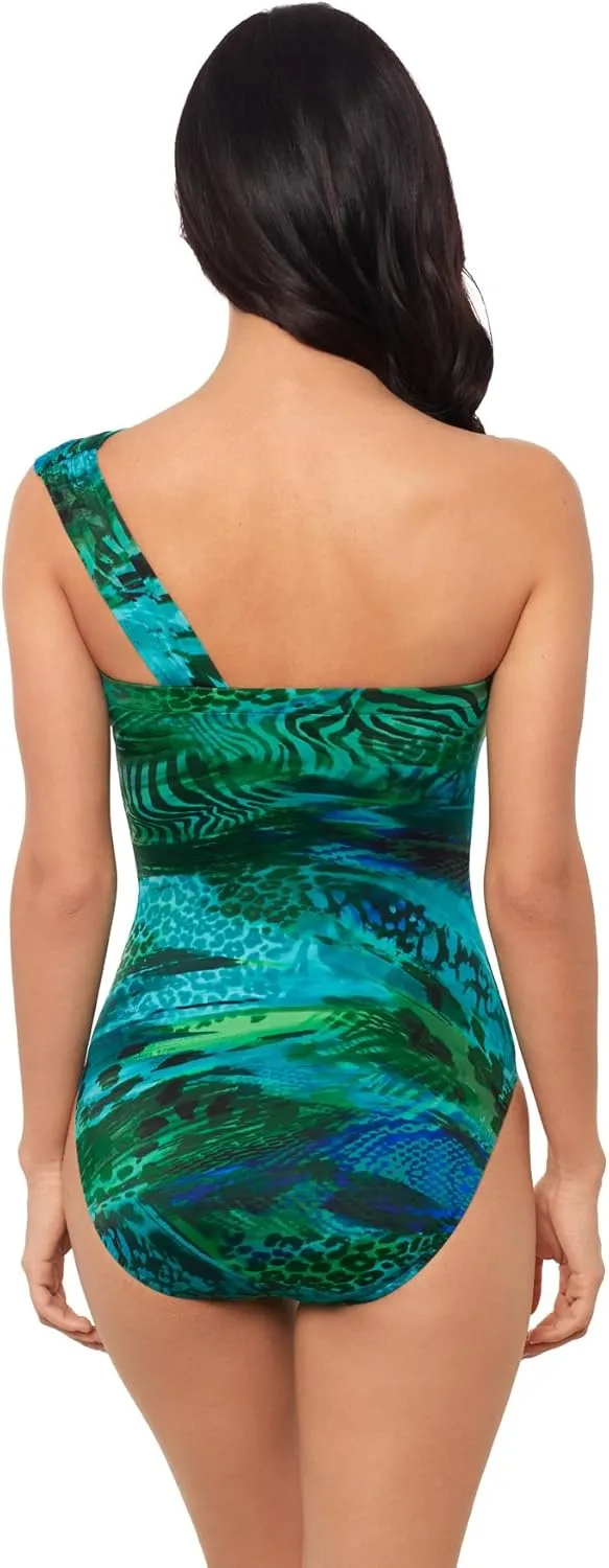 MagicSuit Women's Swimwear Goddess One Shoulder Underwire One Piece Swimsuit, Blue/Multi, 08