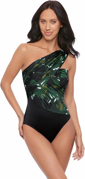 MagicSuit Women's Swimwear Goddess One Shoulder Underwire One Piece Swimsuit, Blue/Multi, 08
