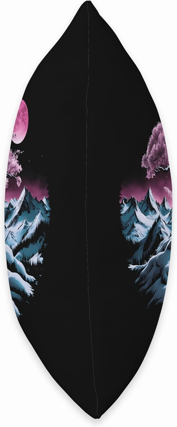 Majestic Snowy Mountain Range with Mystical Pink Tree Moon Throw Pillow