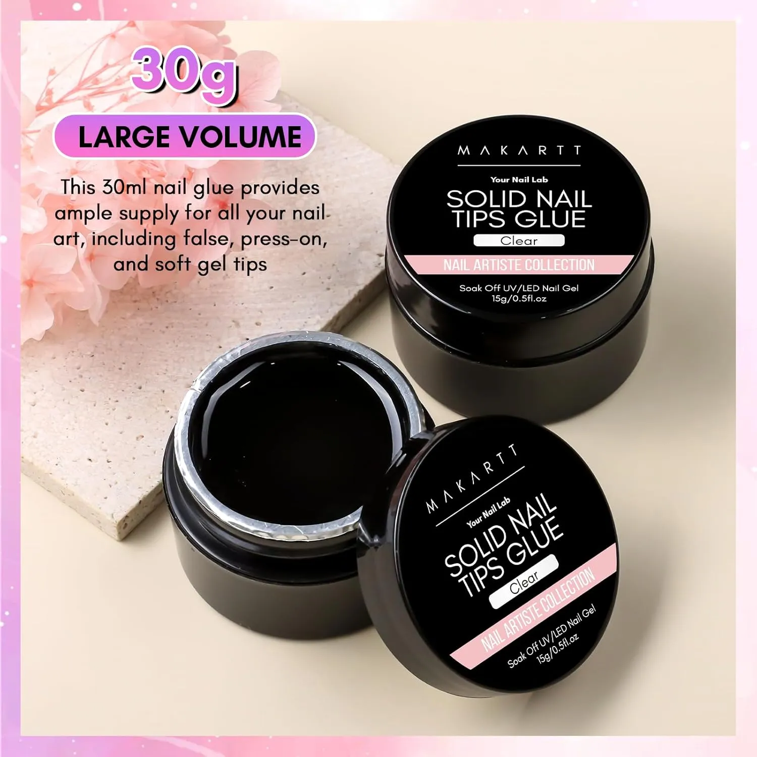 Makartt Solid Nail Glue Gel: Nail Glue for Press on Nails 2pcs, Clear Solid Gel Nail Glue for Nail Tips Strong Fake Nail Bonding Gel Glue for Acrylic Nails Non-Stick Hands Hard Gel for Nail Art 15ml*2