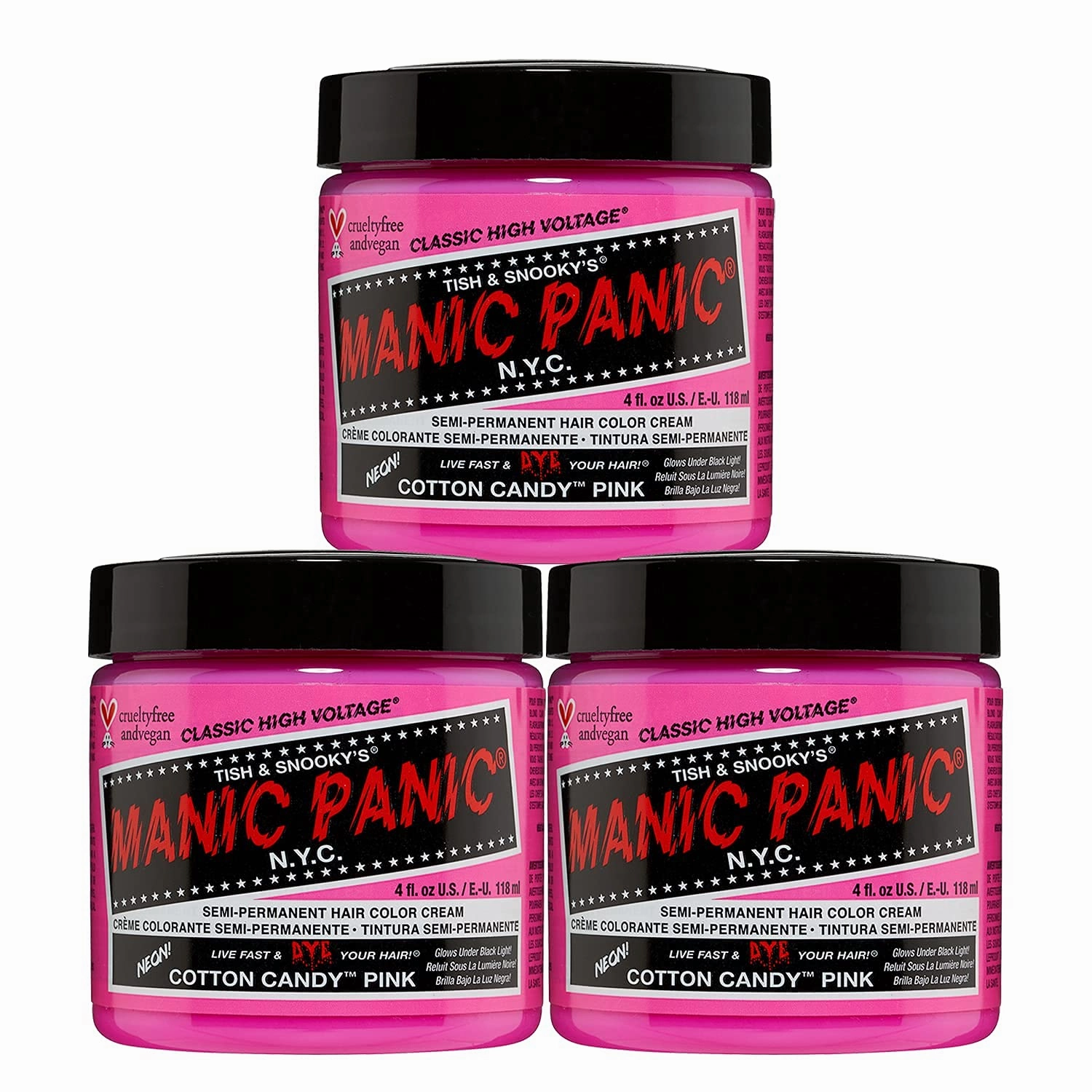 MANIC PANIC Classic Cotton Candy Pink Semi Permanent Hair Color - Bright Pink Hair Dye for Women & Men That Lasts 4-6 Weeks - Vegan, Ammonia & Cruelty-Free - Create & Mix Custom Shades (4oz / 3pk)