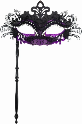 Mardi Gras Masquerade Mask Venetian Helding Stick Mask Halloween Carnival Costume Mask for Party Black/Purple