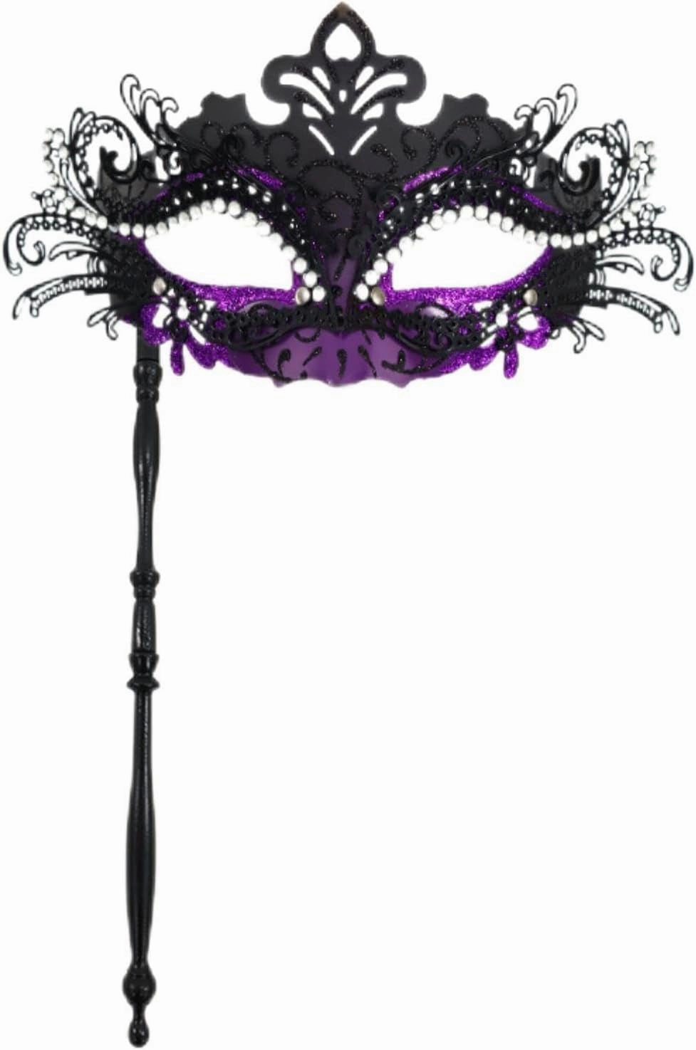 Mardi Gras Masquerade Mask Venetian Helding Stick Mask Halloween Carnival Costume Mask for Party Black/Purple