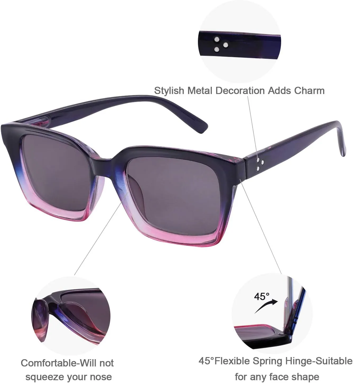 MARE AZZURO Outdoor Reading Glasses Women Filter UV Sunglasses Readers 0.5 0.75 1.0 1.25 1.5 1.75 2.0 2.25 2.5 2.75 3.0 3.25 3.5 3.75 4.0 (Purple, 0.5)