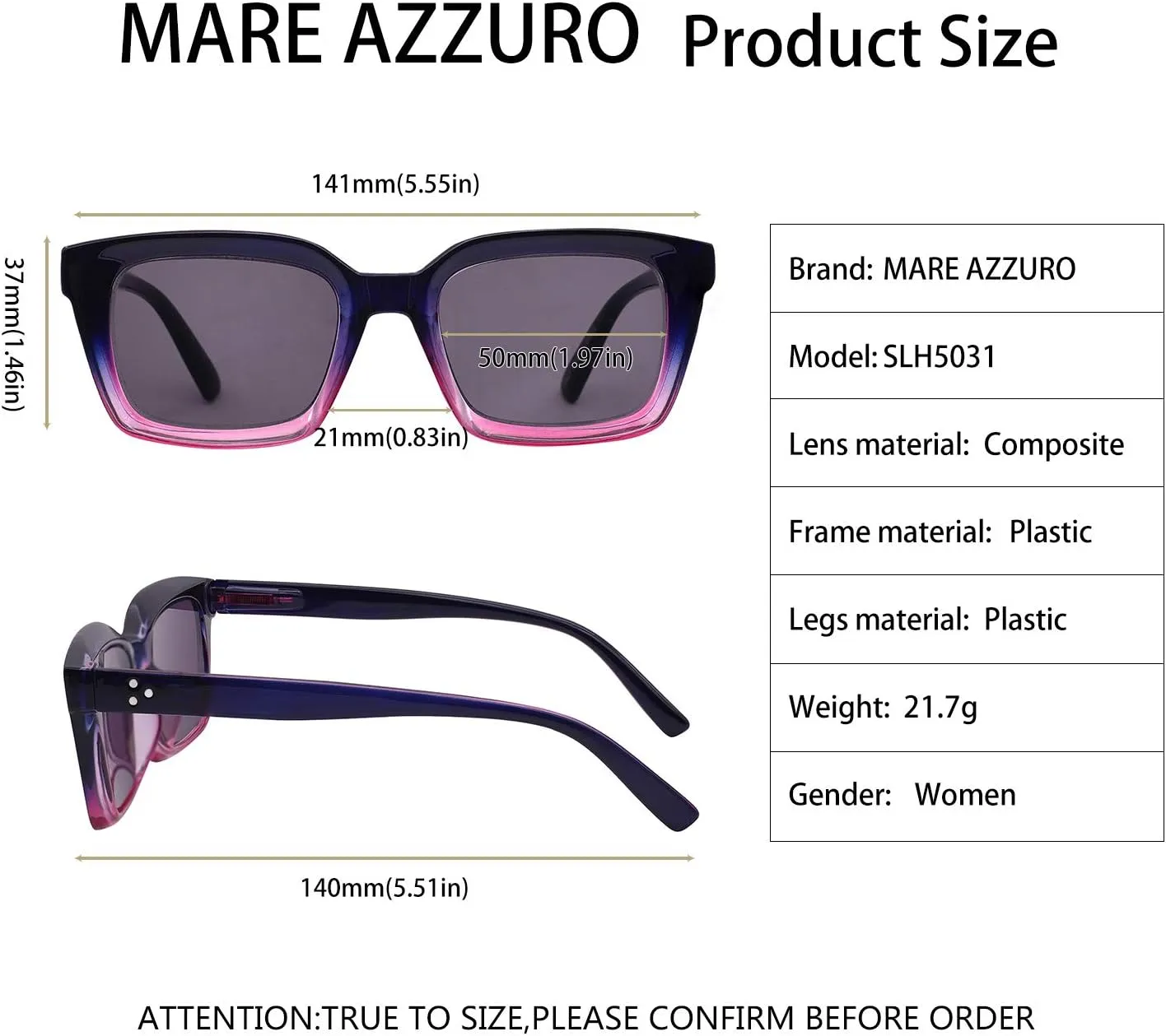 MARE AZZURO Outdoor Reading Glasses Women Filter UV Sunglasses Readers 0.5 0.75 1.0 1.25 1.5 1.75 2.0 2.25 2.5 2.75 3.0 3.25 3.5 3.75 4.0 (Purple, 0.5)