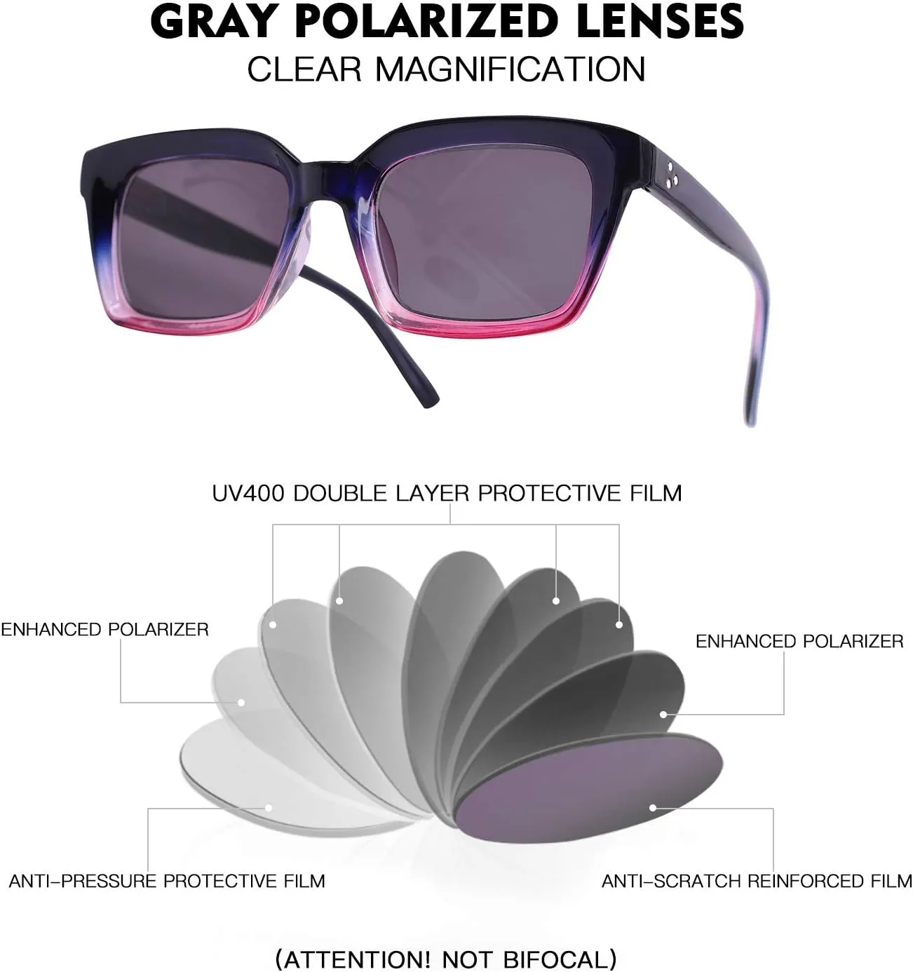 MARE AZZURO Outdoor Reading Glasses Women Filter UV Sunglasses Readers 0.5 0.75 1.0 1.25 1.5 1.75 2.0 2.25 2.5 2.75 3.0 3.25 3.5 3.75 4.0 (Purple, 0.5)