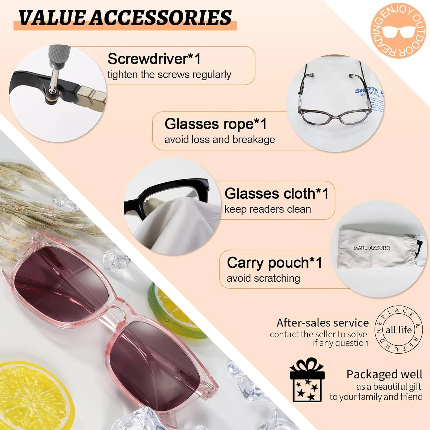 MARE AZZURO Outdoor Reading Sunglasses Women 0.50 0.75 1.00 1.25 1.50 1.75 2.00 2.25 2.50 2.75 3.00 3.25 3.50 3.75 4.00 (Pink, 0.5)