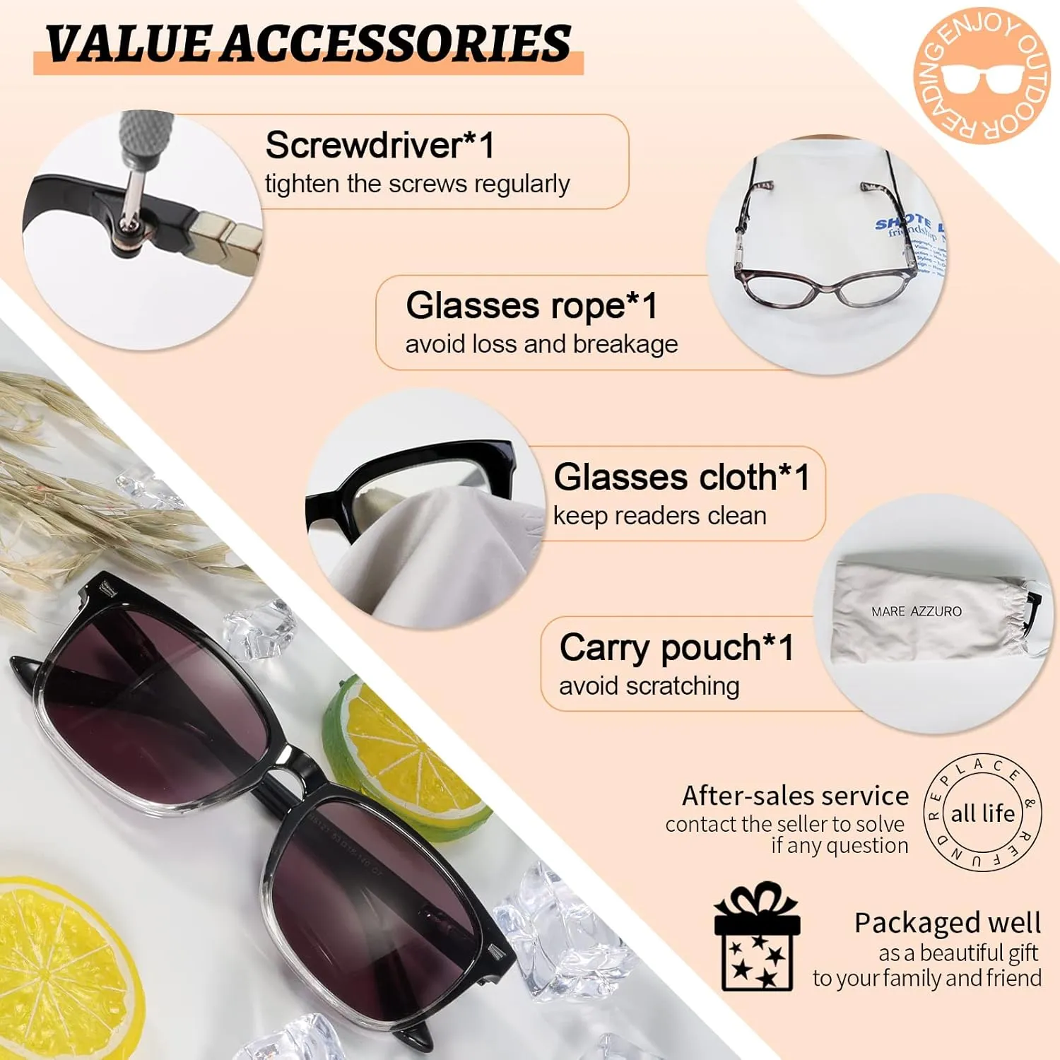 MARE AZZURO Reader Sunglasses 1.0 Women Outdoor Sun Reading Glasses 1.00 1.25 1.50 1.75 2.00 2.25 2.50 2.75 3.00 3.50 4.00 (Black clear, 100