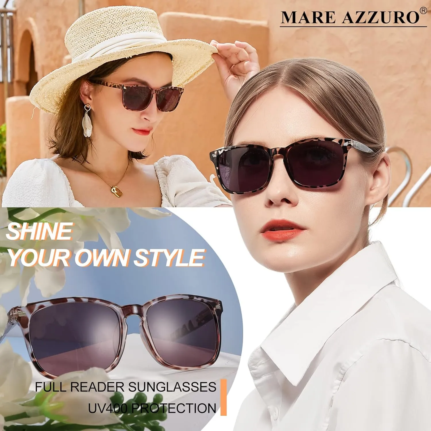 MARE AZZURO Reader Sunglasses for Women Sun Reading Glasses 0.50 0.75 1.00 1.25 1.50 1.75 2.00 2.25 2.50 2.75 3.00 3.25 3.50 3.75 4.00 (Leopard, 2.50)