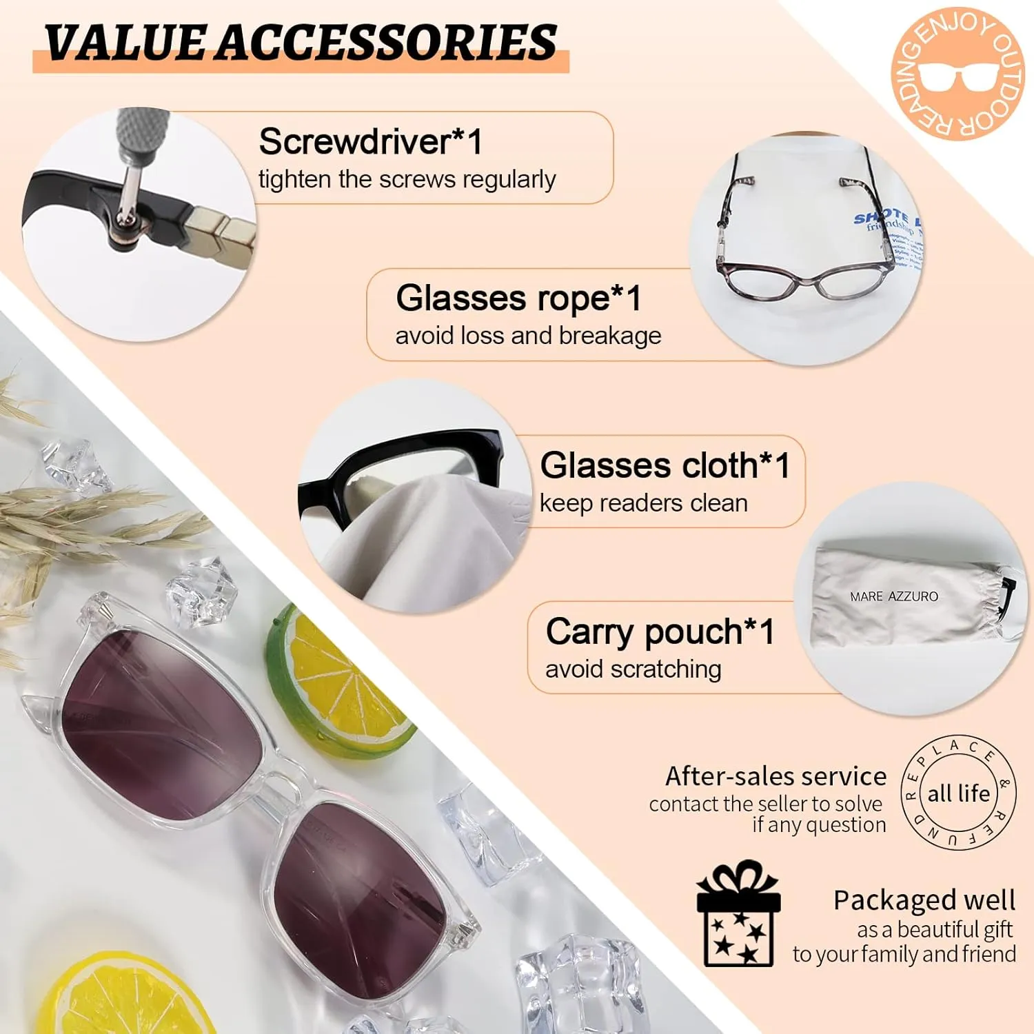 MARE AZZURO Sunglasses Readers Women Reading Glasses 50 75 100 125 150 175 200 225 250 275 300 325 350 375 400 (Transparent, 2.50)