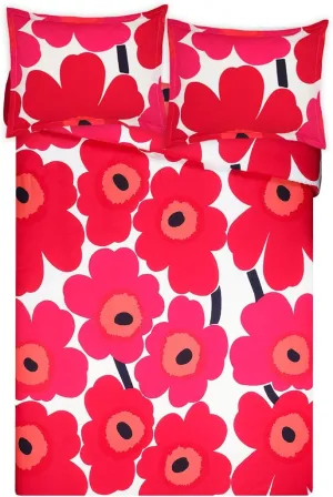 MARIMEKKO - Queen Comforter Set, Cotton Bedding with Matching Shams, Lightweight Home Decor for All Seasons (Unikko Red, Queen)