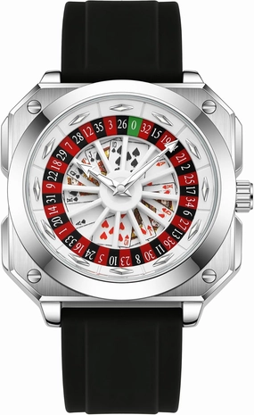 MASTOP Roulette Wheel Men‘s Watches Gambling Rotating Dial Poker Square Silicone Rubber Strap Unique Watch Creative Eye Catching Cool Mens Business Watches