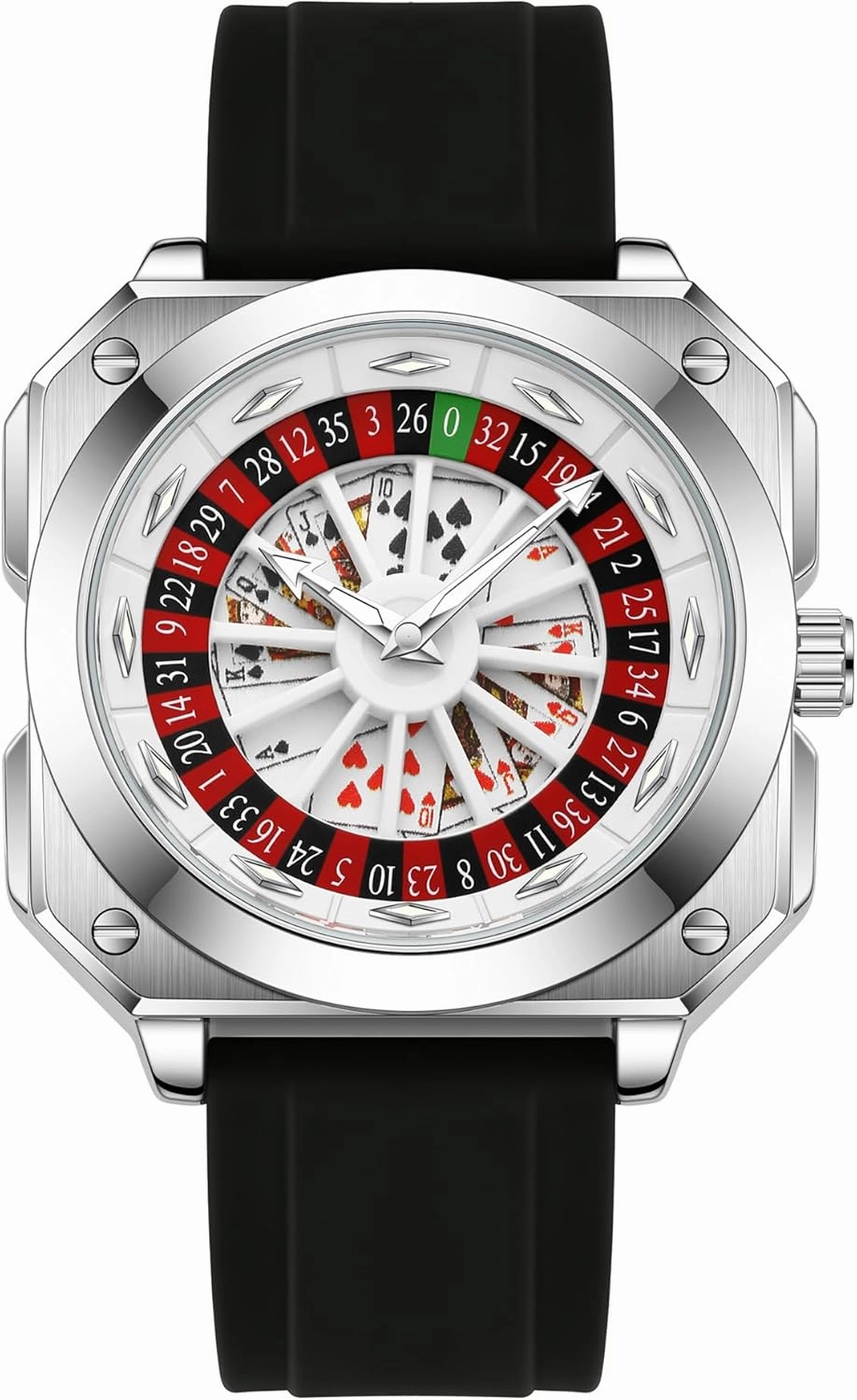MASTOP Roulette Wheel Men‘s Watches Gambling Rotating Dial Poker Square Silicone Rubber Strap Unique Watch Creative Eye Catching Cool Mens Business Watches