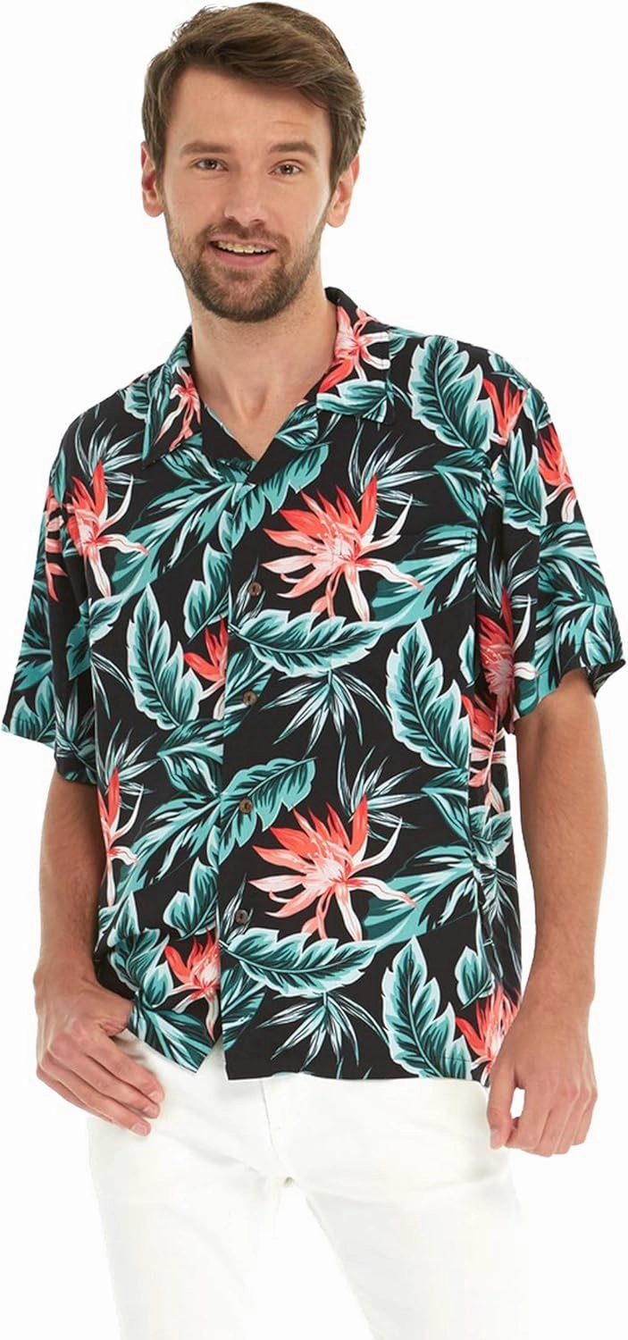 Matchable Couple Hawaiian Luau Shirt or Spaghetti Strap Top in Blooming Lily Black