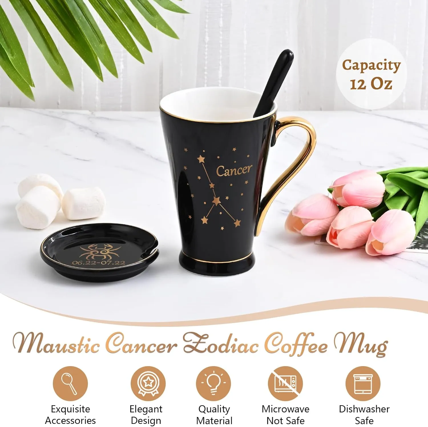 Maustic Cancer Zodiac Gifts for Women Men, June July Birthday Gifts, Zodiac Sign Gifts, Astrology Horoscope Constellation Gifts for Best Friend, Astrology Lover, Cancer Zodiac Coffee Mug, 12 Oz