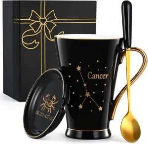 Maustic Cancer Zodiac Gifts for Women Men, June July Birthday Gifts, Zodiac Sign Gifts, Astrology Horoscope Constellation Gifts for Best Friend, Astrology Lover, Cancer Zodiac Coffee Mug, 12 Oz