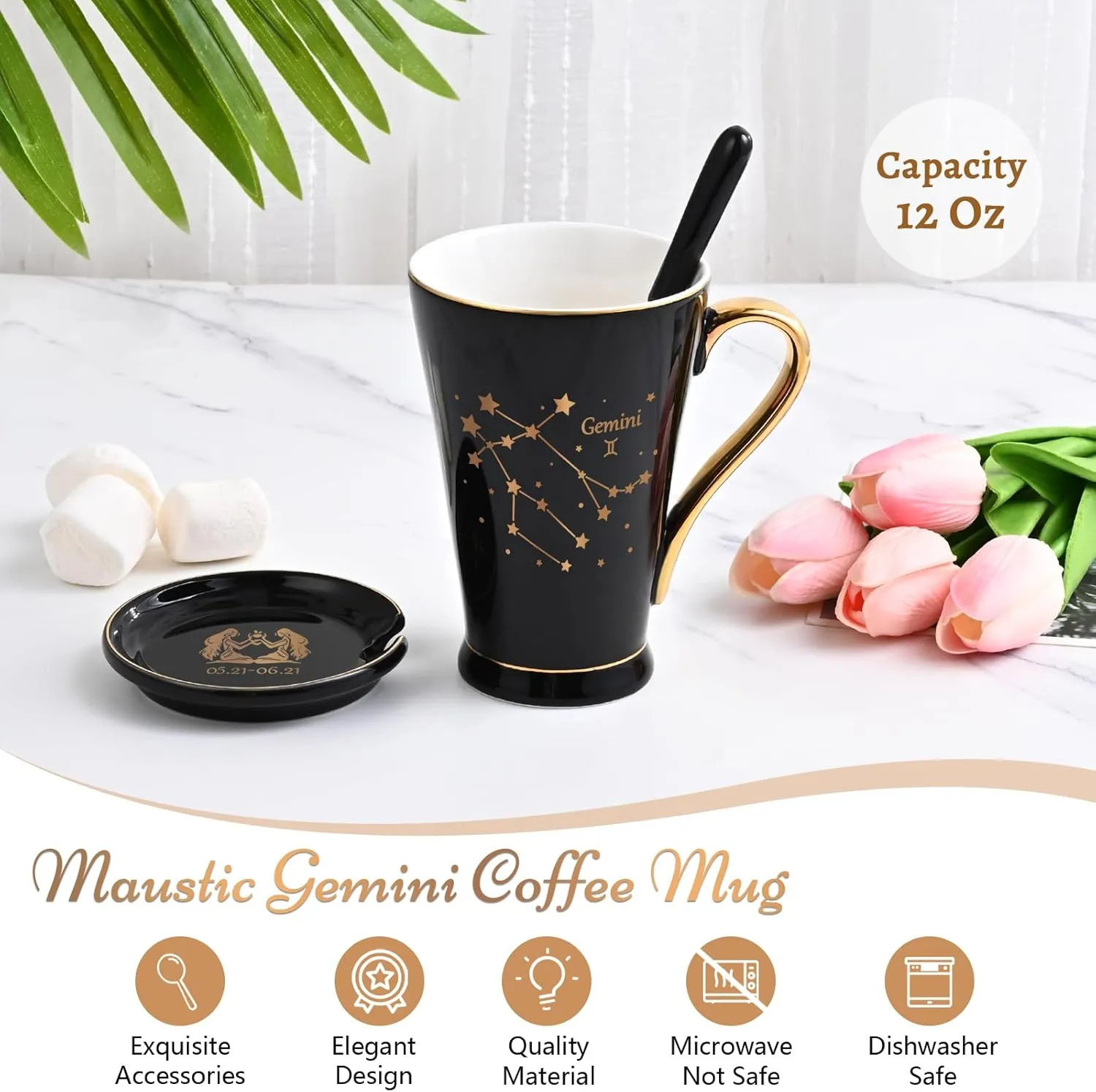 Maustic Gemini Gifts for Women & Men - Zodiac Sign & Astrology Gifts for Best Friend & Lover - Gemini Coffee Mug, 12 Oz