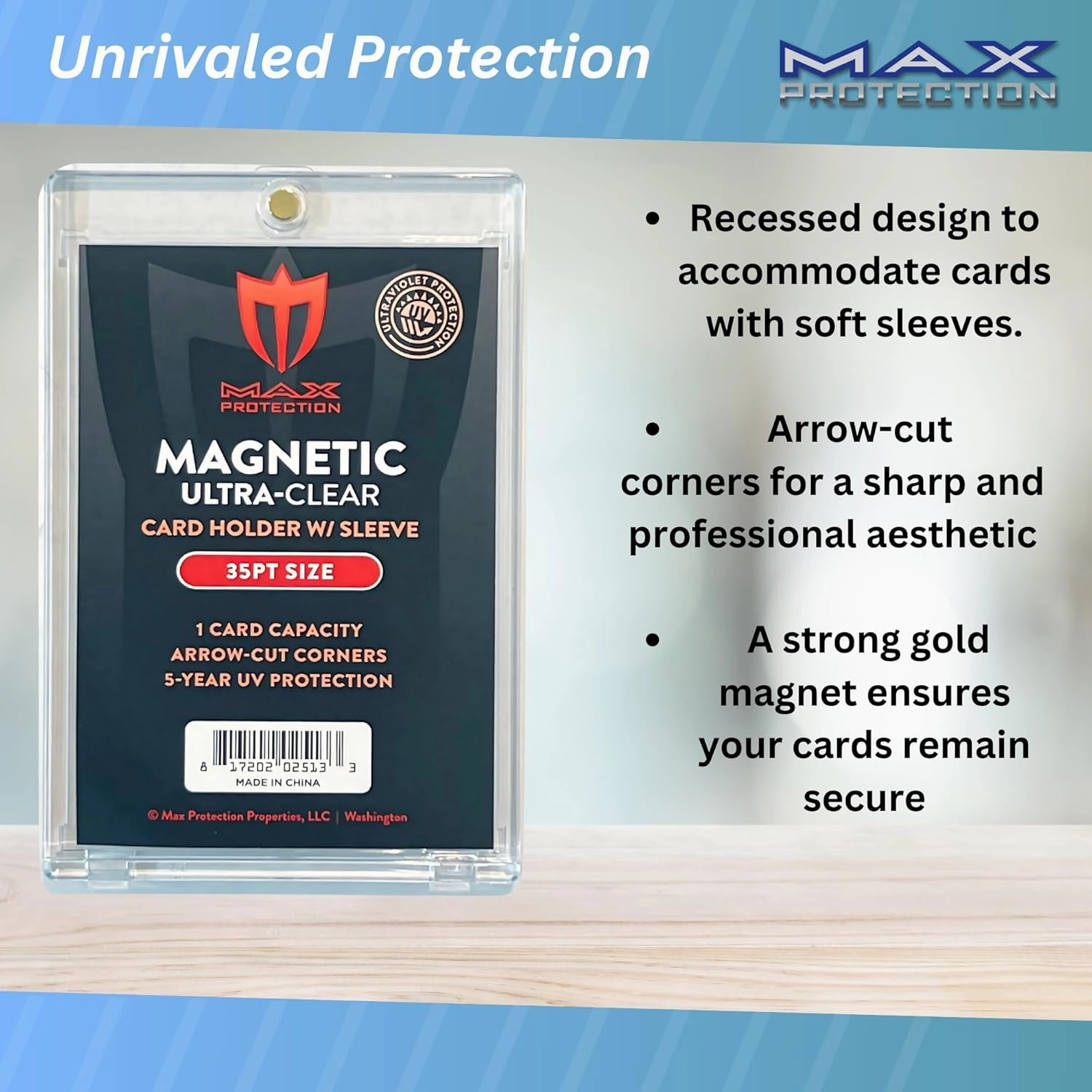 Max Protection Magnetic Card Holder for Sleeved Cards – 10-Pack 35pt Ultra-Clear Cases – Hard Plastic Card Sleeves Holders, UV Protector Case - Fits Standard Sports Baseball Trading Cards