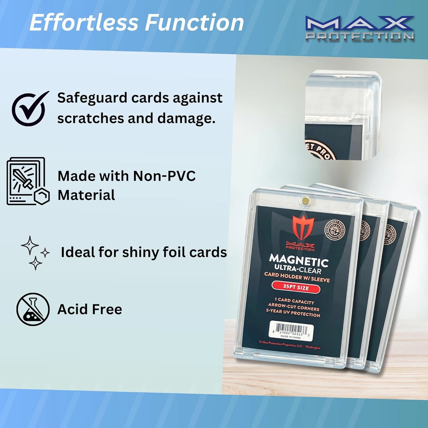 Max Protection Magnetic Card Holder for Sleeved Cards – 10-Pack 35pt Ultra-Clear Cases – Hard Plastic Card Sleeves Holders, UV Protector Case - Fits Standard Sports Baseball Trading Cards