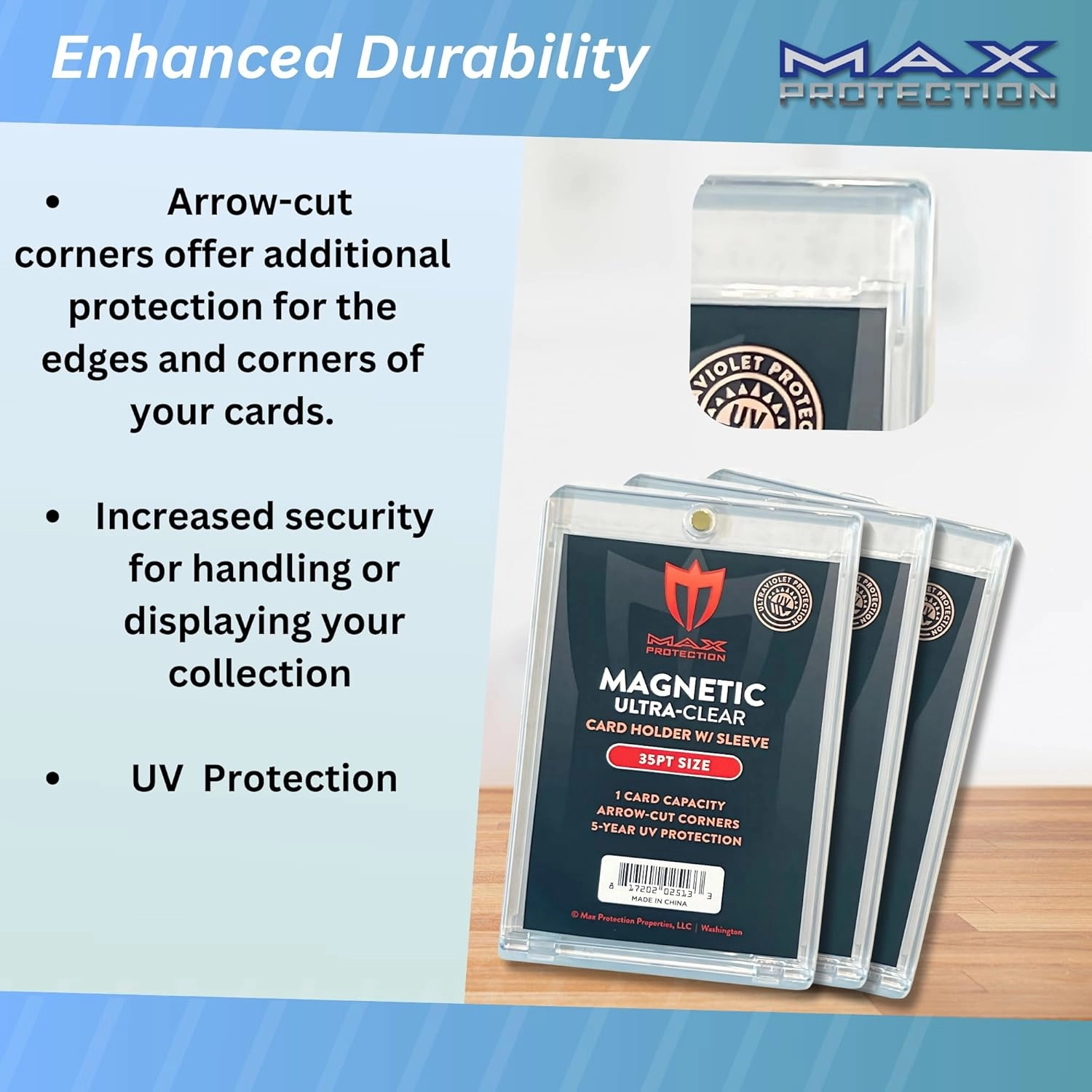 Max Protection Magnetic Card Holder for Sleeved Cards – 10-Pack 35pt Ultra-Clear Cases – Hard Plastic Card Sleeves Holders, UV Protector Case - Fits Standard Sports Baseball Trading Cards