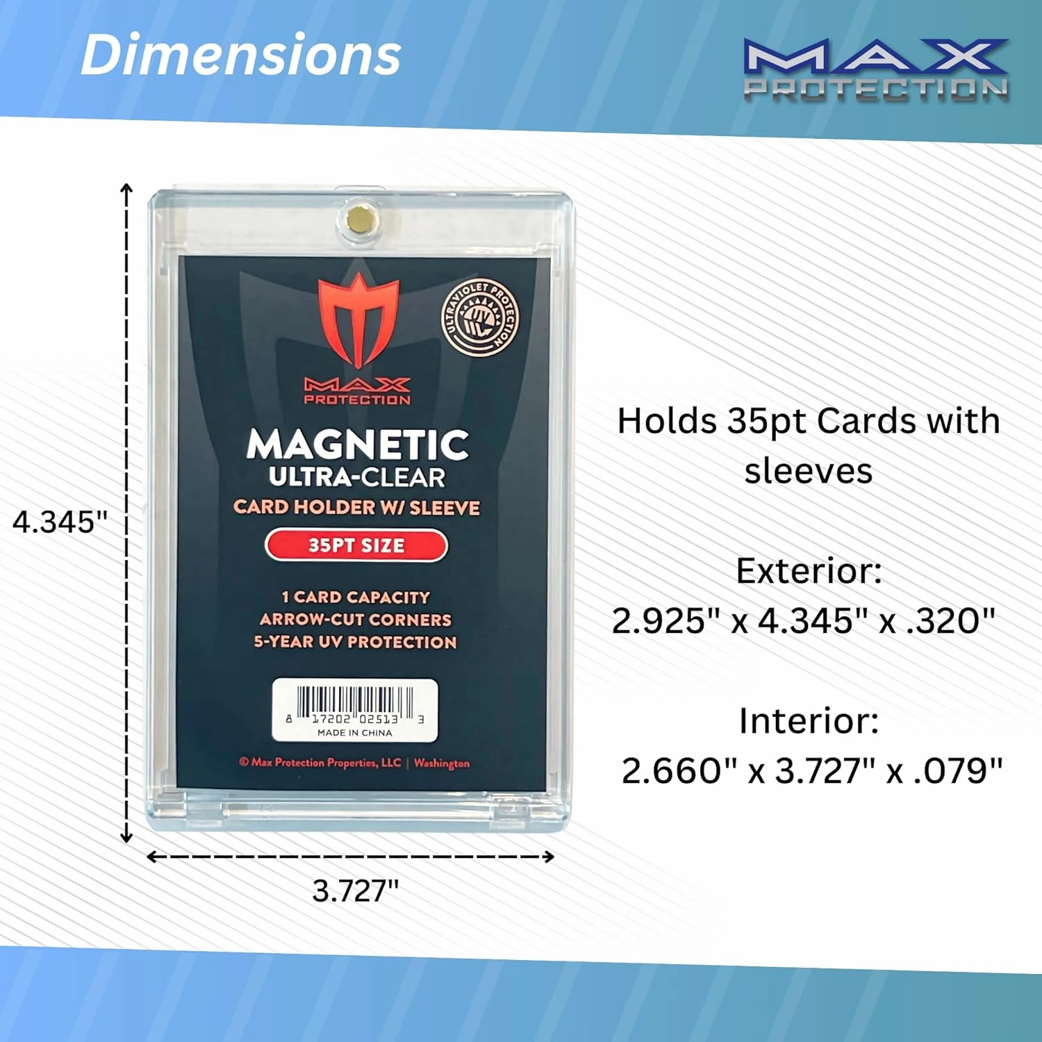 Max Protection Magnetic Card Holder for Sleeved Cards – 10-Pack 35pt Ultra-Clear Cases – Hard Plastic Card Sleeves Holders, UV Protector Case - Fits Standard Sports Baseball Trading Cards