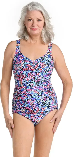 Maxine Of Hollywood Women's Side Shirred Girl Leg One Piece Swimsuit
