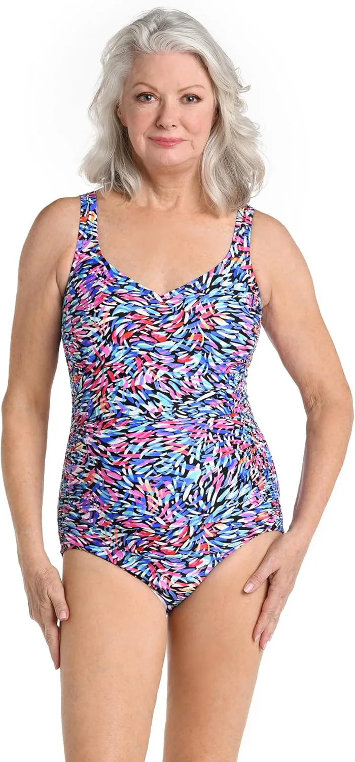 Maxine Of Hollywood Women's Side Shirred Girl Leg One Piece Swimsuit