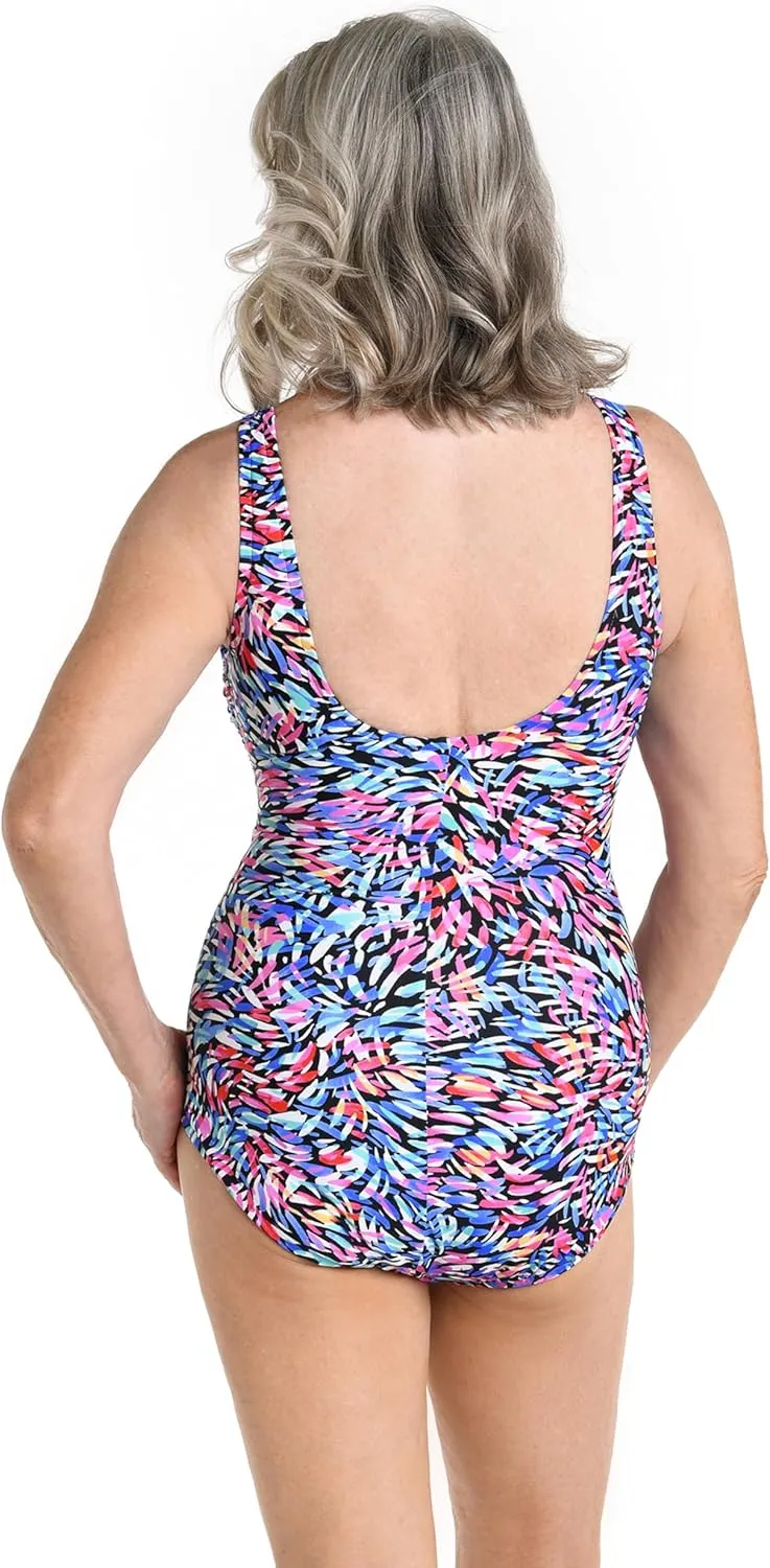 Maxine Of Hollywood Women's Side Shirred Girl Leg One Piece Swimsuit