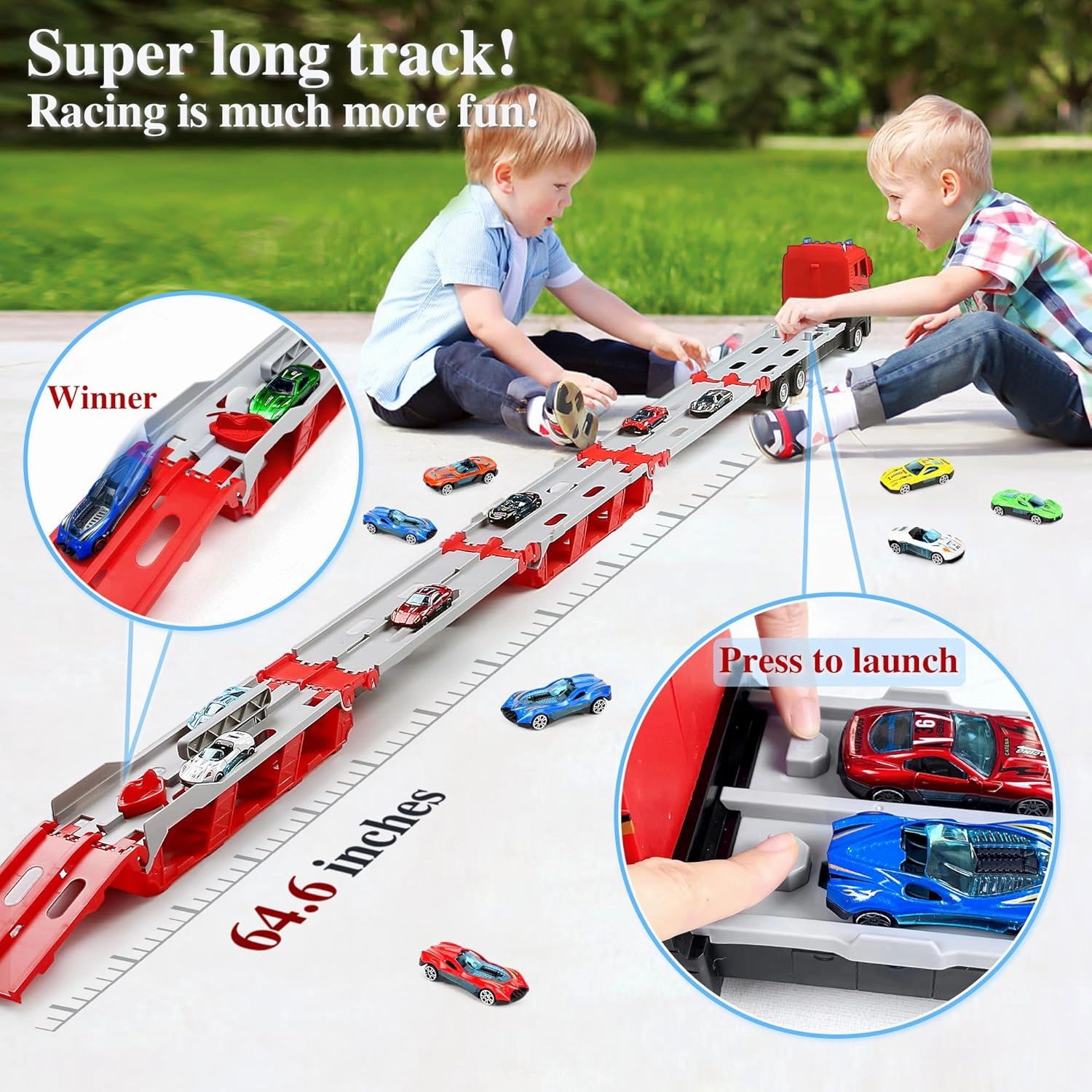 Mega Hauler Truck with Ejection Race Track, Boys Toys Age 4-6, Toddler Toy Trucks with Race Car Track, Toys for Ages 5-7, Toy Truck with 6 Mini Die-Cast Cars, Boy Toy for 3 4 5 6