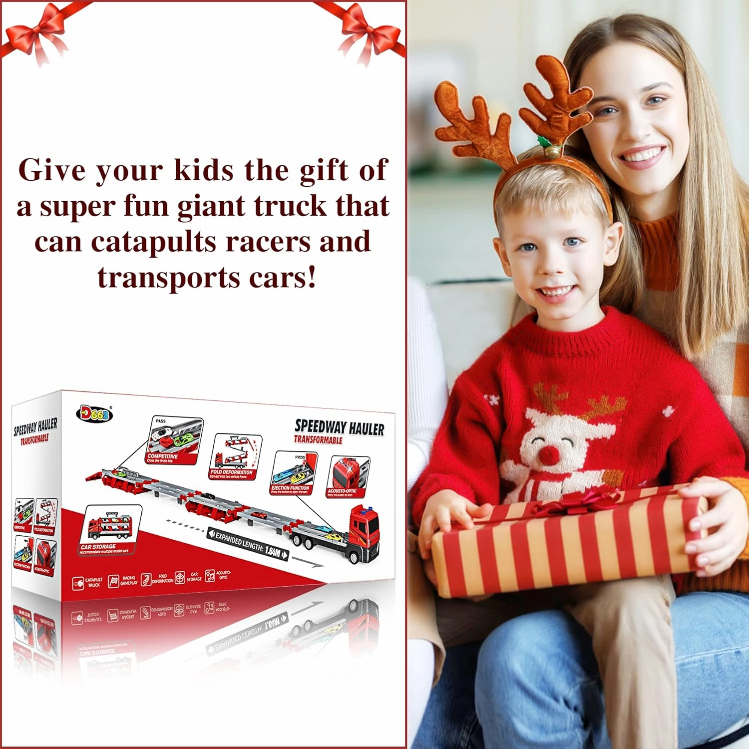 Mega Hauler Truck with Ejection Race Track, Boys Toys Age 4-6, Toddler Toy Trucks with Race Car Track, Toys for Ages 5-7, Toy Truck with 6 Mini Die-Cast Cars, Boy Toy for 3 4 5 6
