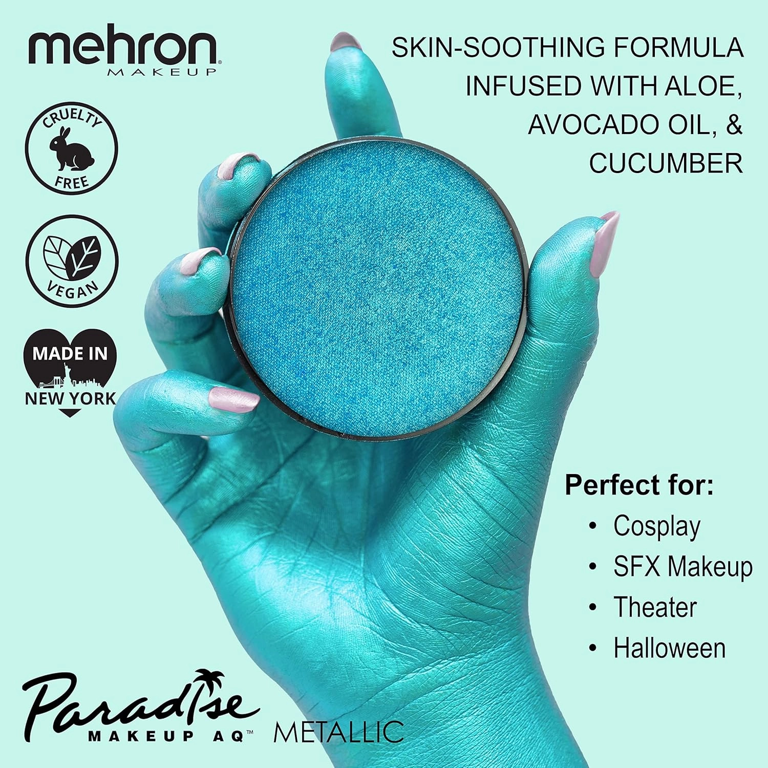 Mehron Makeup Paradise FX Makeup Pro Size | Stage & Screen, Face & Body Painting, Special FX, Beauty, Cosplay, and Halloween | Water Activated Face Paint & Body Paint 1.4 oz (40 g) (Metallic Blue)