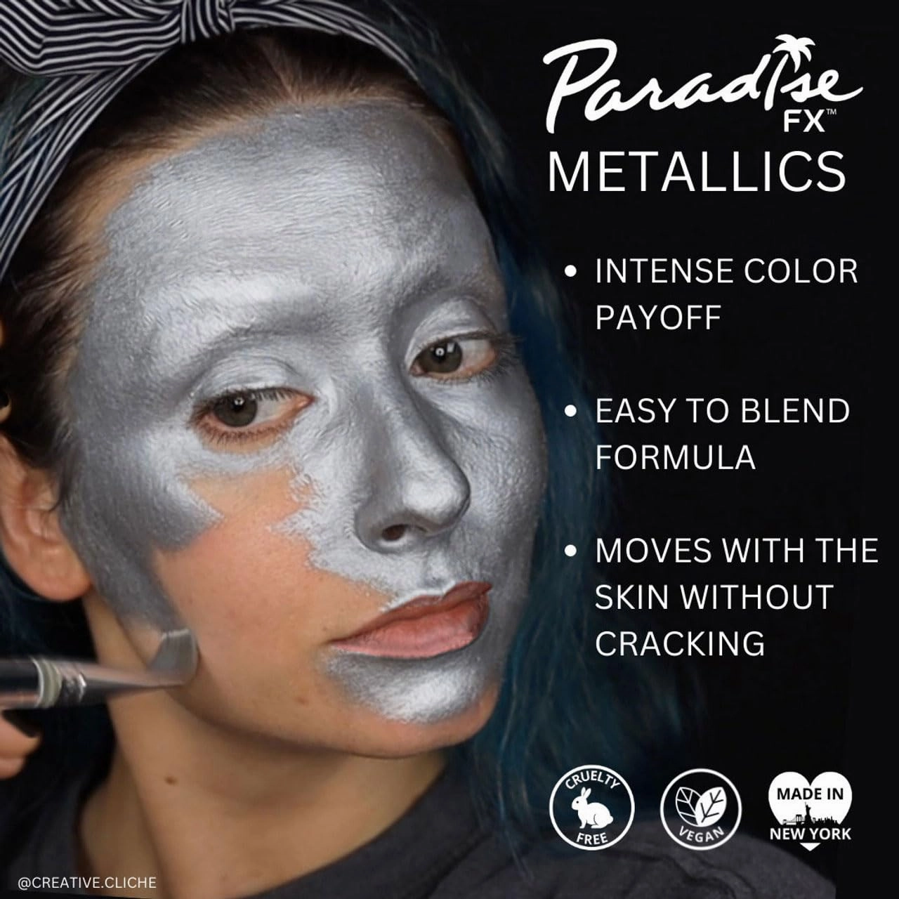 Mehron Makeup Paradise FX Makeup Pro Size | Stage & Screen, Face & Body Painting, Special FX, Beauty, Cosplay, and Halloween | Water Activated Face Paint & Body Paint 1.4 oz (40 g) (Metallic Blue)