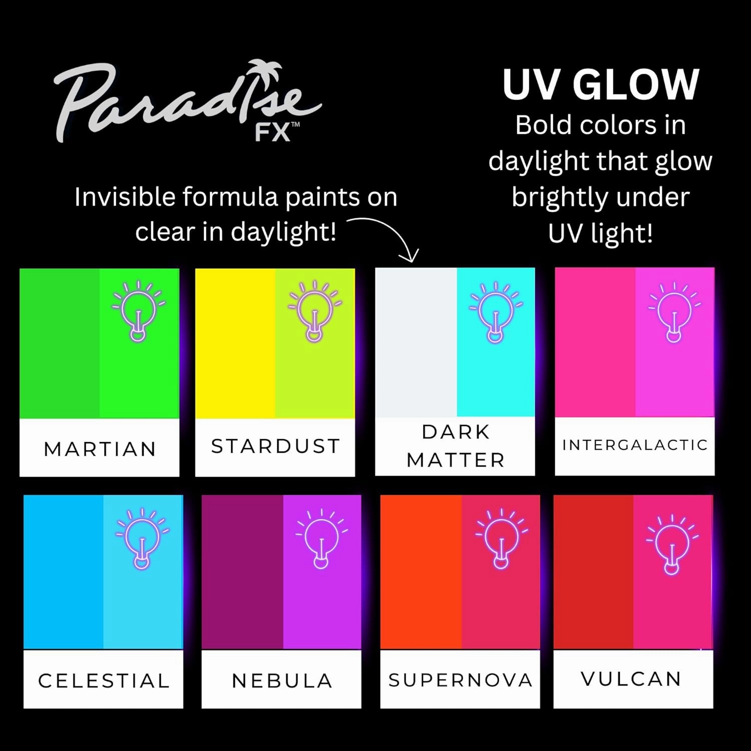 Mehron Makeup Paradise FX Makeup Pro Size | Stage & Screen, Face & Body Painting, Special FX, Beauty, Cosplay, Halloween | Water Activated Face Paint & Body Paint 1.4 oz (40 g) (Neon Clear/Blue UV)