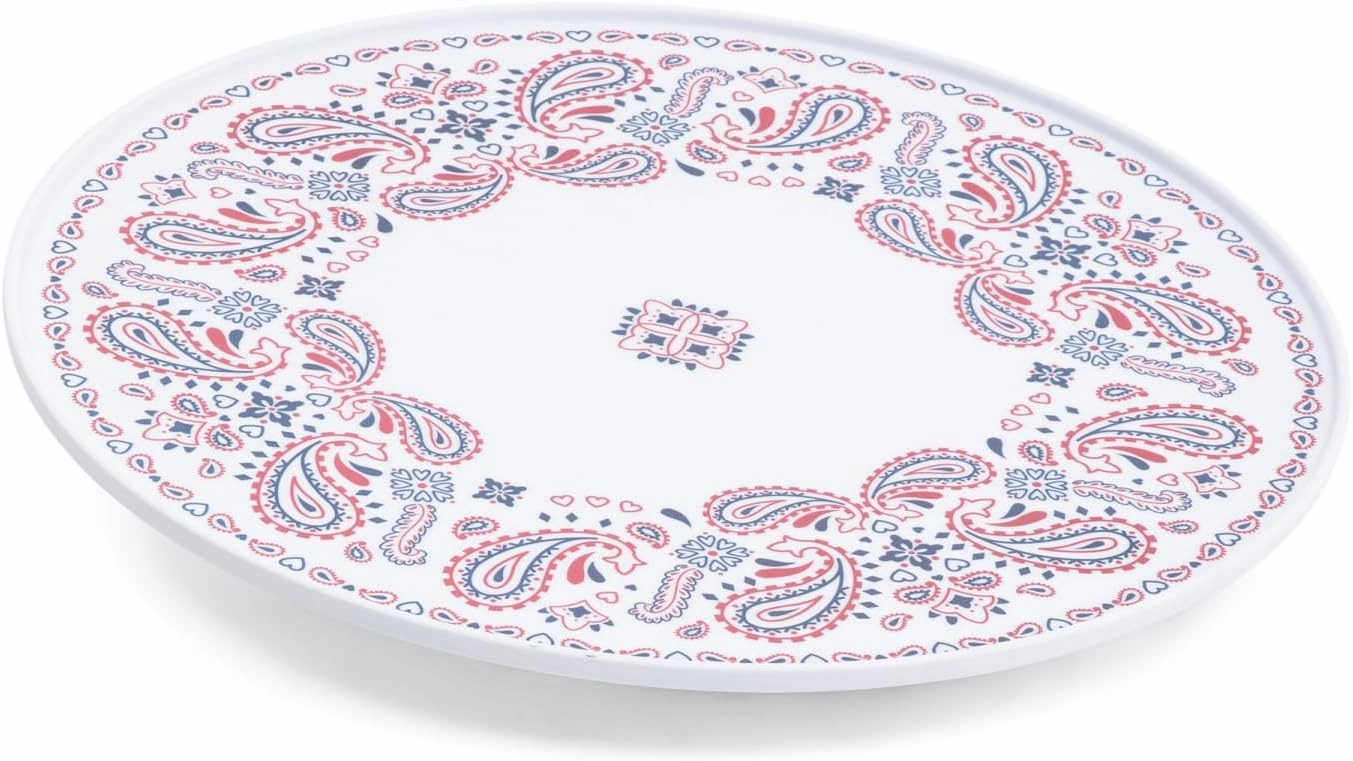 Melamine Lazy Susan, Red and Blue Paisley Pattern, Serving Platter 15.5 inches