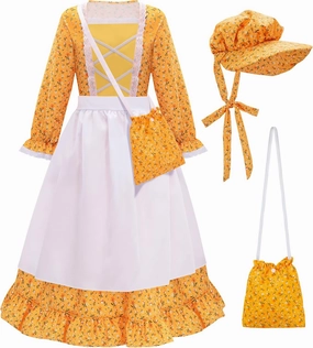 Meland Pioneer Girl Dress, Colonial Costume for Girls Age 3-12 Year Old for Dress Up & Pretend Play