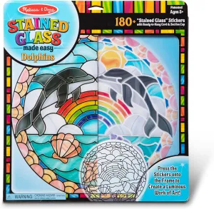 Melissa & Doug Stained Glass Made Easy Craft Kit: Dolphins - 180  Stickers , Ocean Animals Crafts For Kids Ages 5 